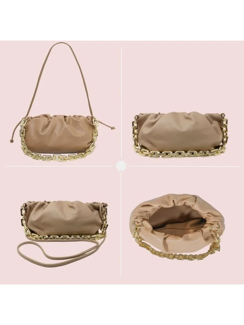 Stylish Cloud-Shaped Dumpling Clutch | Ruched Chain Link Shoulder Bag